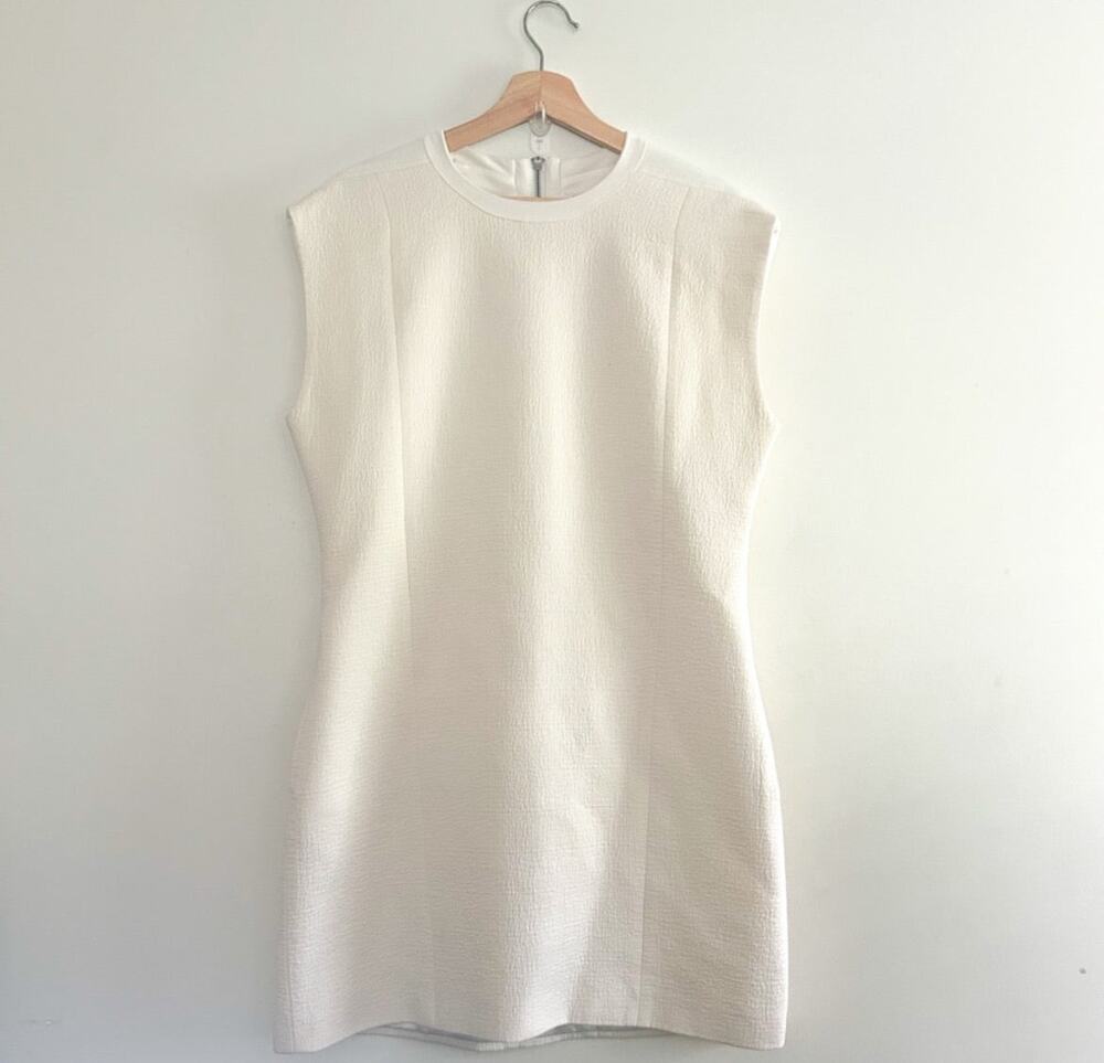 Helmut Lang Womens Cream Sleeveless Crew Neck Erosion Mini Dress - 8
